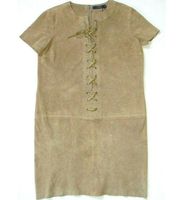 NWT Polo Ralph Lauren Leather Suede Lace-up Mini in Tan Shift Dress 2 $998