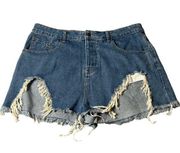 REVOLVE Superdown Shorts Womens 30 Blue High Rise Button Fly Frayed Denim Shorts