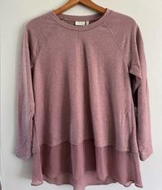 LOGO by Lori Goldstein Mauve French Terry Top with Chiffon Hem Small