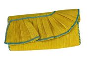 Mud Pie Raffia Clutch Yellow and Turquoise Ruffle Snap Closure Handbag Purse