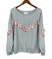 Fantastic Fawn Sweatshirt Rose Gold Sequin Chevron Grey Women’s S