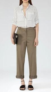 Reiss Mid-Rise Khaki Atla Relaxed Turned-Up Chinos Size 4