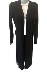 WHBM Ribbed Long Maxi Open Concept Cardigan Sz. M WoolBlend Black Career Sweater