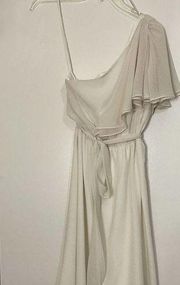 MM couture one shoulder ivory chiffon flowy mini dress size Medium