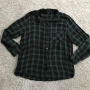 Staccato women’s large black / green plaid button down top