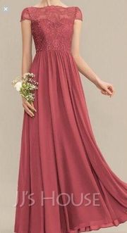 JJ's House A-Line Scoop Neck Maxi Chiffon Lace Bridesmaid Formal Prom Dress 16