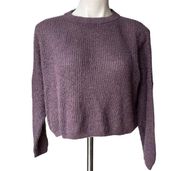 Express Fuzzy Sweater Cropped Crew Neck Knitted Purple, Sz Petite M