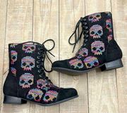 Iron Fist Sugar Hiccups Sequin Skull Combat Boots sz 5