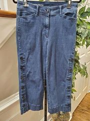 Talbots Denim Women's Solid Blue Cotton High-Rise Wide Crop Jeans Pant Size 6