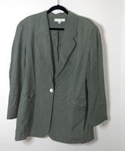 Vintage Express Silk Sage Green Long Sleeve Long Line Duster Blazer Jacket