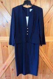 VTG J.Taylor Women's Navy Blue Dress Faux Pearl Buttons Size 14 (3188)