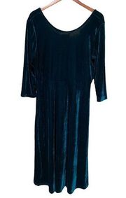 NWT Suzanne Betro Women’s Green Velvet Long Sleeve Scoop Neck MIDI Dress Size XL