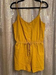 Bebop Golden Mustard Yellow Linen Tie Waist Button Down Shorts Romper Large