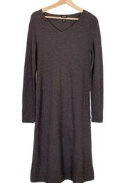 Eileen Fisher Wool Ribbed Knit V neck Long Sleeve Midi Dress Size Medium