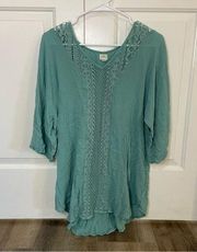 O'Neill Woman's Light Blue Teal Tunic Swimsuit Cover-up with Crochet Lace Size M