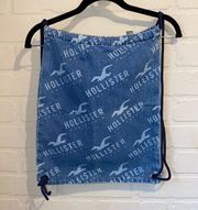 Hollister bag cinch‎ sac denim jean logo print adjustable unisex one size NEW