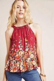 Farm Rio for Anthropologie Claudette Halter Blouse Rust Floral Size S