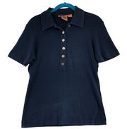 Tory Burch Womens Size L Navy Blue Polo Collared Cotton Collared Top