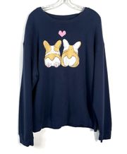 Women’s Navy Blue Corgi Dog Butt Graphic Oversized Crewneck Sweatshirt