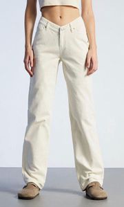 White Corduroy V Dip Boyfriend Jeans