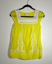 Anthropologie Moulinette Soeurs Peasant Blouse Yellow Short Sleeve Sheer Size 0