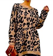 Elodie Leopard Print Oversized Sweater Long Sleeve Size Small