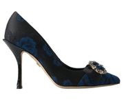 Dolce & Gabbana Blue Floral Ayers Crystal Pumps Shoes US 7