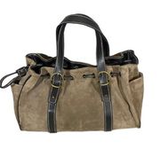 Mundi Gray Suede Leather Trim Medium Shoulder Bag Women