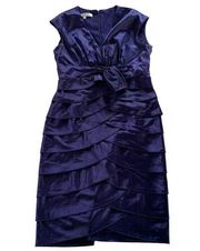 Evan Picone Dress Womens 4 Purple Petite Sleeveless Ruffled Formal Polyester VTG