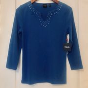 BNWT Rafaella Royal Blue 3/4 Sleeve V-Neck Shirt S