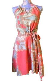 BAR III coral strap dress tie waist floral Sz XS-S