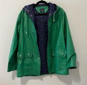 LADY VAN HEUSEN Vintage Hooded Waterproof Raincoat, Green, Size M