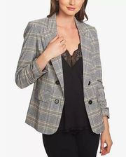 1.STATE Ruched Sleeve Plaid Black and Yellow Blazer