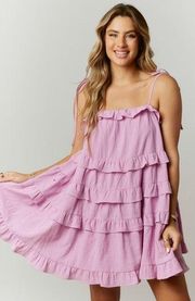 Peach Love Lavender Linen Tiered Mini Dress