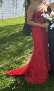 Sherri Hill Red Lace Prom Dress