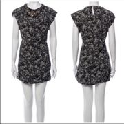 3.1  Phillip Lim Black Silk Floral Print Embellished Jeweled Trim Dress