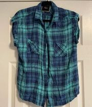 Rails Blue & Aqua Plaid Sleeveless Women’s Top