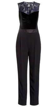 NWT Rebecca Taylor Velvet & Organza Floral Jumpsuit in Dark Violet Black 2 $525