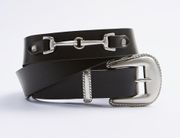 ZARA Black Silver Leather Contrast Belt Accessory