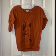 Bar III Burnt Orange Elbow Sleeve Boston Terrior Graphic Sweater XS