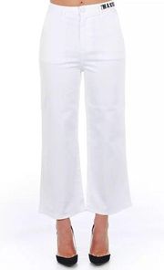 Frankie Morello Chic High-Waisted Cropped Trousers White NWT