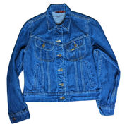 Vintage 1980s Ms. Lee Medium Wash Cotton Denim 101 Blue Jean Trucker Jacket S 6