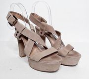 Pour La Victoire Naella Women’s Size 7.5 Tan Nubuck Leather Platform Heel Sandal