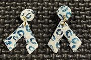 NEW White & Blue Leopard Print Resin & Polymer Clay Dangle Stud Earrings