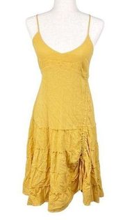 Sage the Label Mustard Yellow Tiered Smocked Hem Strappy Tie Sundress Size XS