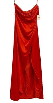 Red Satin Loren Strapless Maxi Gown Sz M NWT