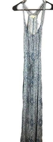 Love Stitch Blue & White Print Strappy Comfortable Long Maxi Dress Women Sz M