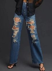 Anthropologie Pilcro Distressed The Joey High-Rise Straight Jeans Size 28