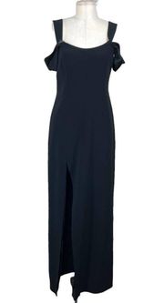 Halston Heritage Cold Shoulder Fitted Crepe Side Slit Gown Black Size 4