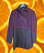 Worthington Wool Blend Purple and Black Snap Up Cowl Neck‎ Coat Size Medium